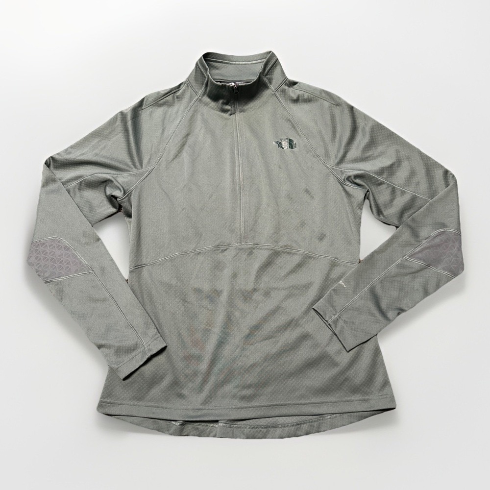 The North Face Pullover Wm Large 1/2 Zip Long Sleeve Green Gray Running FlashDry